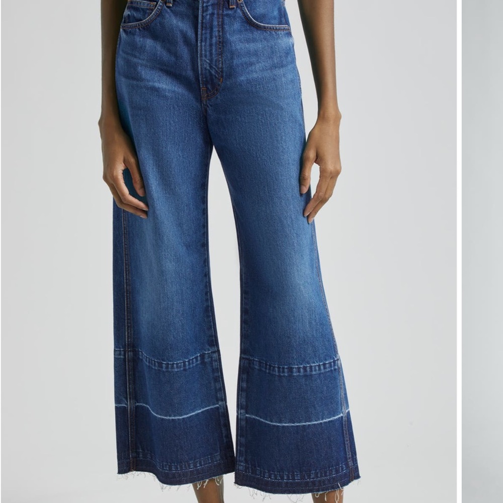 Veronica Beard Taylor Release Hem High Waist Ankle Wide Leg Jeans